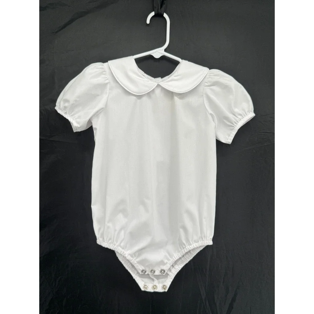 The Beaufort Bonnet Company Peter Pan Collar Puff Sleeve Bodysuit White 2T